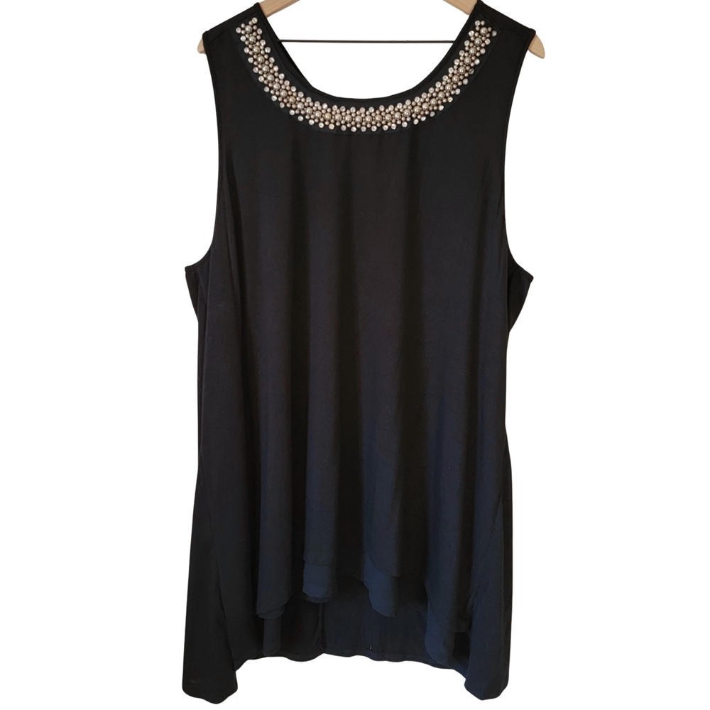 Avenue Jeweled Neckline Black Tank Top  Plus Size 26/28